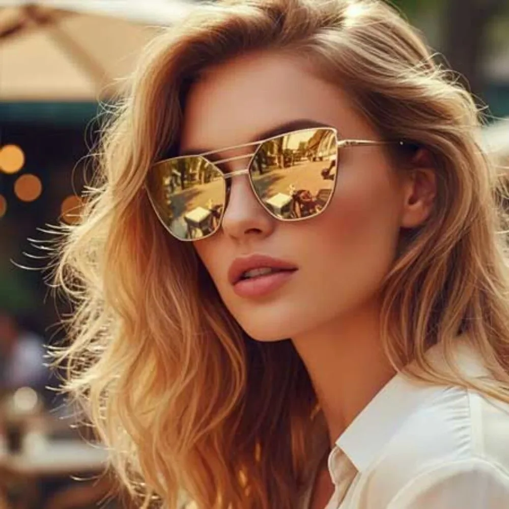 Ladies Gold Hip Sunglasses